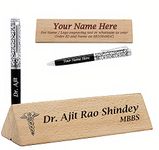 CrownLit Personalised Metal Pen and Wooden Desk Name Plate