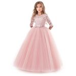 NNJXD Girls Pageant Embroidery Ball Gown Princess Wedding Dress Size (140) 8-9 Years 378 Pink