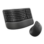 Logitech Lift Vertical Ergonomic Mouse, Wireless, Bluetooth or Logi Bolt USB receiver, Quiet clicks, 4 buttons and Logitech Wave Keys Wireless Ergonomic Keyboard with Cushioned Palm Rest