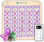 HealthyLine TAJ Far Infrared Heating Pad - Small Natural Crystal Gemstones Mat for Back Pain - Electric Auto Shut Off - Rejuvenating Negative Ions and Photon Lights - 20" x 20"