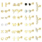 Fiasaso 20 Pairs Stud Earrings for Women Men 20G Stainless Steel Tiny Cartlidge Earrings Stud Small Snake Star Moon Ball Butterfly Flower Heart Screw Flat Back Stud Earrings Piercing Earrings Set