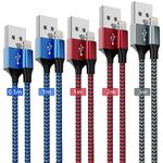 MAIMEITE iPhone Charger Cable, Lightning Cable MFi Certified 5 Pack 0.5m/1m/1m/2m/3m Fast Charging Braided Long USB for 14 13 12 11 Pro Max Xr X 8 7 6 Plus