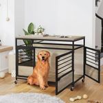 DWVO Dog Crate Furniture, 39.4 Inch Dog Kennel Indoor Furniture End Table Dog Crate for Dogs, Modern Decorative Dog Crate Wooden Dog Crate Furniture with Wheels, Chew-Resistant, Greige