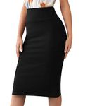 Sweet Hearts Women’s Basic Stretch Pencil Skirt- Regular & Plus Size- Below Knee Office Midi Bodycon Nylon Skirt Made in USA, Black, Medium