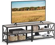 VASAGLE TV Stand, TV Console for TVs Up to 70 Inches, TV Table, 63 Inches Width, TV Cabinet with Storage Shelves, Steel Frame, for Living Room, Bedroom, Greige and Black ULTV095B02