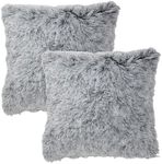 Juvale Grey Faux Fur Throw Pillow Covers, Fuzzy Home Decor (18 x 18 Inches, 2 Pack)