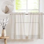 jinchan Tier Curtains Linen Textured Small Cafe Curtain Long Curtains for Kitchen Window Treatment Set 24 Inches 2 Panels Crude