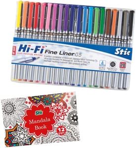 Stic 20 Fineliner Free Mandala Book Doodle Colouring Fine Liner Point 0.5mm Coloured Pens Set Assorted Art Markers Sketch Colours Micro tip sketching doodling calligraphy lettering adults anime sketch