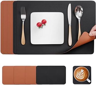 Myir JUN Set de Table, Set de Table en Cuir et Dessous de Verre Antidérapant Set de Table Double Face Set de Table Lavable ImperméAbles Set de Table Plastique (Noir Marron, Lot de 6)
