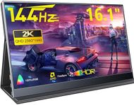 Portable Gaming Monitor, 16.1" 2.5K 144Hz Laptop Monitor, Dual USB C HDMI Second Computer Screen, Portable Gaming Display with Speakers, Travel Monitor for PS4/5 Xbox Switch MAC PC Phone