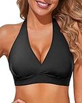 Tempt Me Women Halter Bikini Top Push Up Swimsuit Top Only, Black, Medium