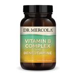 Dr. Mercola Vitamin B Complex with Benfotiamine Dietary Supplement, 30 Servings (60 Capsules), Supports Mood and Energy Production, Non GMO, Soy Free, Gluten Free