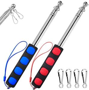 BONWIN 1.6M Telescopic Handheld Flagpoles with Clips, 5 Feet Thick Portable Stainless Steel Telescopic Banner Flag Pole - Tour Guide Flag Pole - Teaching Pointer Stick - 2 Pack (5 Ft, Red+Blue)