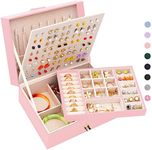 ARIYIBO Girls Earrings Jewelry Box for Earrings Necklaces Rings, Girls Stud Earring Organizer Box Earring Storage Case Jewelry Organizer Box for Girls Stud Earring Holder Organizer Box Pink