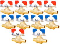 WHK 10 PCS Pex Ball Valve 1/2 Inch PEX Brass Full Port Shut Off Ball Valves,Pex Shutoff Valve 1/2" Pex Barb Water Sink Ball Valve with 1/4 Turn Red and Bule Handle(Lead-Free Brass) (10)