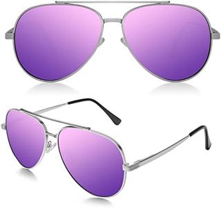 Aviator Sunglasses for Men and Women, Polarized Sun Glasses, Premium Mirrored Sunglasses with Classic Pilot Style and UV Protection (Silver/Purple)