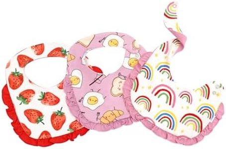 DREAMHALO Baby Bibs-Viscose Made from Bamboo, 3 Pack Drool Bibs Baby Girl Bandana Bibs Adjustable Drooling and Teething Bibs Strawberry/Rainbow/Pink Egg