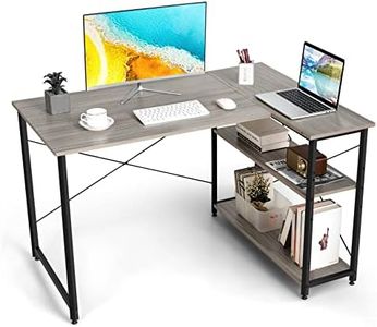 Giantex L-Shaped Desk, 120 cm Writing Study Laptop Desk with Adjustable Storage Shelves, Modern Home Office Desk, Corner Computer Desk, for Bedroom Study Room Living Room, Space-Saving (Grey)