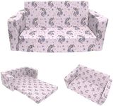 fond + found Kids Sofa Couch, 2 in 1 Children's Convertible Sofa, Extra Soft Flip Open Chairs & Sleeper, Cute Dinosaur Print Toddler Chairs Kids Couch for Kids Girls Boys (Pink, Extra Large)