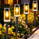 nipify Solar Path Lights, 4 Pack Auto On/Off Solar Lights Outdoor Garden Stake Waterproof, Warm White Solar Powered Pathway Lighting for Driveway Yard Patio Lawn