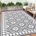 Enyhom Extra Large Outdoor Area Rugs, Waterproof Durable Garden Rug Foldable Recycled Plastic Straw Mat Portable UV Resistant Garden Carpet Rug for RV, Deck, Balcony, Porch (Grey, 180 x 270 cm)