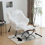 Furlide Lazy Chair with Ottoman, Modern Chair with Folding Footrest, Lounge Accent Chair, Comfortable Reading Chair (Plush White)