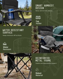 Voyager Folding Camping Chair 2-Pack – Lightweight, Black, Cup Holder