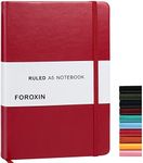 FOROXIN Lined Journal Notebook Red Leather for Women Men 8.3 x 5.7 Large College Ruled 192 Pages 80gsm Hardcover Notebooks Work Home School with Elastic Band Closure and Ribbon Bookmark