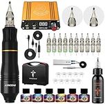 Phoenixy Tattoo Kit, Rotary Tattoo Pen Tattoo Gun Tattoo Machine Kit Switch Power Supply 10 Tattoo Cartridge Needles 7 Colors Permanent Tattoo Ink Tattoo Set (PH-01)