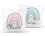 Personalised Rainbow Cushion - available in Pink or Blue, Scatter Cushion, Throw Pillow, Nursery Decor, Kids Bedroom Decor, New Baby Gift, New Arrival, Children's Birthday Gift