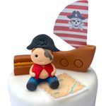 4x Edible Pirate Cake Toppers Set - Handmade Icing Fondant Pirate Ship Bag Map Birthday Baby Showers Cupcake Decor Supplies Comes with an Edible Glue