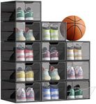 SONGMICS Shoe Boxes, Clear Shoe Organizers, Set of 12, Plastic Shoe Storage with Clear Door, Easy Assembly, up to US Size 13, Transparent Black ULSP032B12