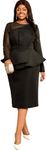 AOMEI Women's Mesh Patchwork Bead Long Sleeve Peplum Bodycon Knee Length Dress, Black, 3X-Large