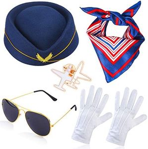 Beelittle Women's Stewardess Costume Accessories Flight Attendant Hat with Air Hostess Cosplay Costume Accessories (Navy1)