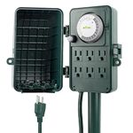 BN-LINK 24 Hour Mechanical Outdoor Multi Socket Timer, 6 Outlet Garden Power Stake with 6ft Cords, Outdoor Timers for Lights, ETL Listed, 125V, 15A/1875W