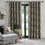 Laurence Llewelyn-Bowen - Black Tropical Palm Tree Curtains W66 x L90 (168 x 229cm) - Jacquard Curtains with Floral Leaf/Fern - Luxury Drapes for Living Room & Bedroom - Paradise Palm Collection