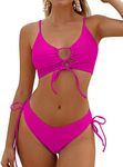 ZAFUL Women 2 Piece Swimsuits Spaghetti Strap Brazilian Bikini Lace Up Swimsuit Bathing Suit Hot Pink M