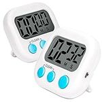 2 Pack Digital Kitchen Timer, Big Digits Loud Alarm Magnetic Backing Stand Large LCD Display, ON/Off Switch and Memory Recall Function, Count up Countdown Timer for Kids Baking Exercise Game (White)