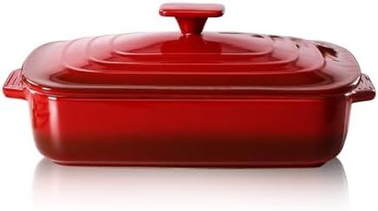 Lareina Large Ceramic Casserole Dish with Lid, 4.0 Quart Covered Rectangular Stoneware Baking Dishes for Oven, Deep 9x13 Inch Lasagna Pans for Baking and Serving, Perfect for mothers day gifts, Red