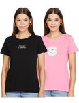 Amazon Brand - Symbol Women's Regular Fit T-Shirt (SYM-AW22WTE-001_Black & Sach Pink XL)