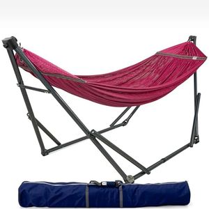 Tranquillo Adjustable Hammock Stand, Collapsible Camping Hammock and Stand, 600 lbs Capacity Double Hammock Stand for 2 Persons, Foldable Sturdy Noiseless Stand for Active Life Carry Bag Included, Red