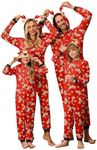 Ekouaer Christmas Onesie Matching Family Elk Antler Hooded Zipper One Piece Long Sleeve Pajamas with Pockets Reindeer Red M