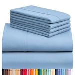 LuxClub 6 PC Queen Sheet Set, Breathable Luxury Bed Sheets, Deep Pockets 18" Wrinkle Free Cooling Sheets Machine Washable Hotel Bedding Silky Soft - Sky Queen