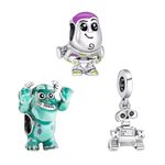 Doyafer Buzz Lightyear S925 Silver Charm Green Monster Small Robot Charm Dangles for Bracelet Necklace 3 Piece/Package