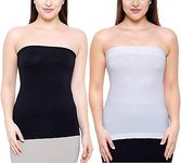 Shoppy Villa Women's/Girl's Strapless Stretchable Long Bandeau Tube Top Camisole Free Size (Black+White (Pack of 2))