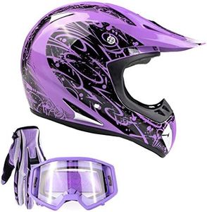 Typhoon Adult ATV Helmet Goggles Gloves Gear Combo Purple (Medium)