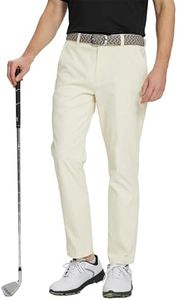 M MAELREG Mens Golf Pants Flat Front Waterproof Lightweight -30"/32"/34" Slim Fit Chino Casual Dress Pants for Men Beige