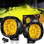 Auxbeam 4In 90W Amber Round Led Offroad Lights 2PCS 9000LM Amber Fog Super Bright Driving Light with Wiring Harness Kit Spot Beam Pod Light for Truck SUV ATV UTV Jeep Wrangler Motorcycle