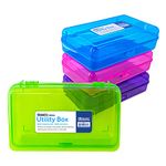 BAZIC Plastic Pencil Case Utility Storage Box, Bright Color, Multi Purpose Organizer for Pens Pencils, 4-Pack