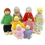 Lovely Happy Dollhouse Dolls Family Set of 8 Wooden Figures Little People for Children House Pretend Gift